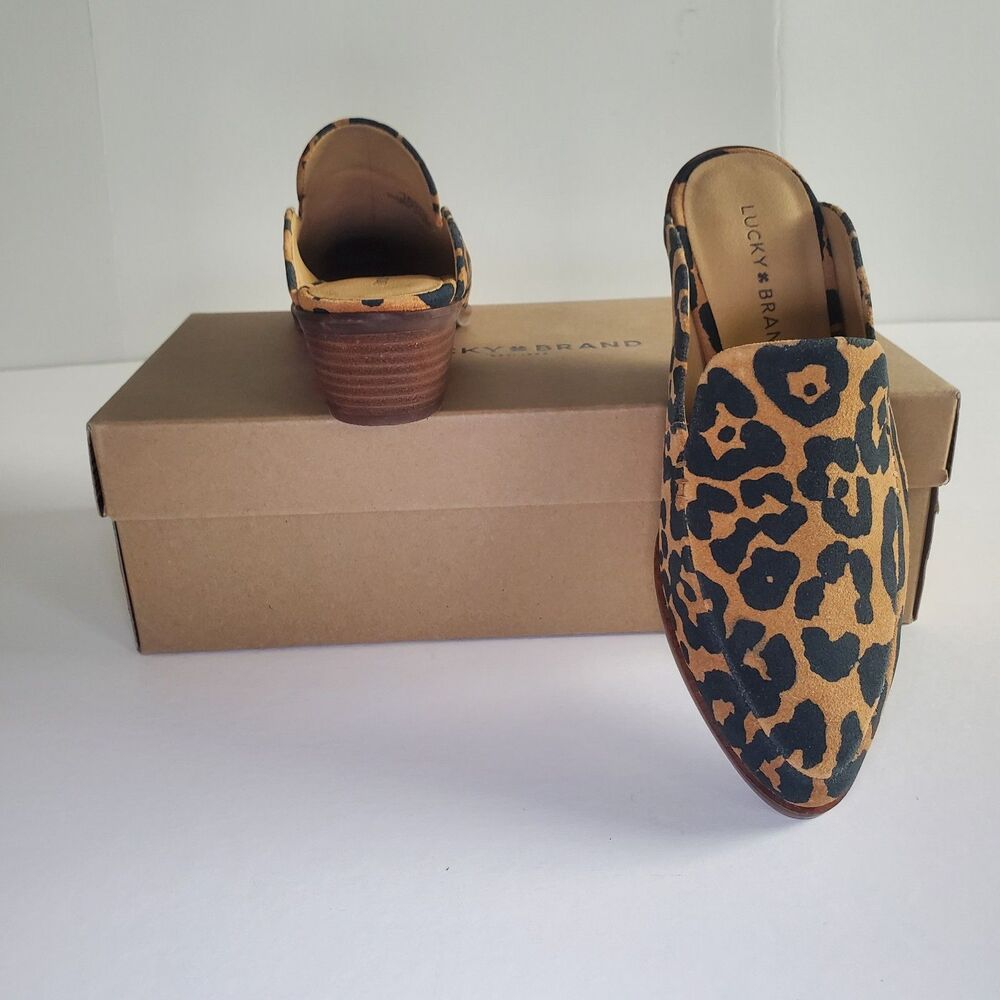 NEW Lucky Brand Women’s Mules 7 Leopard Print Margrete Block Heel Slip On Shoes - Picture 3 of 10